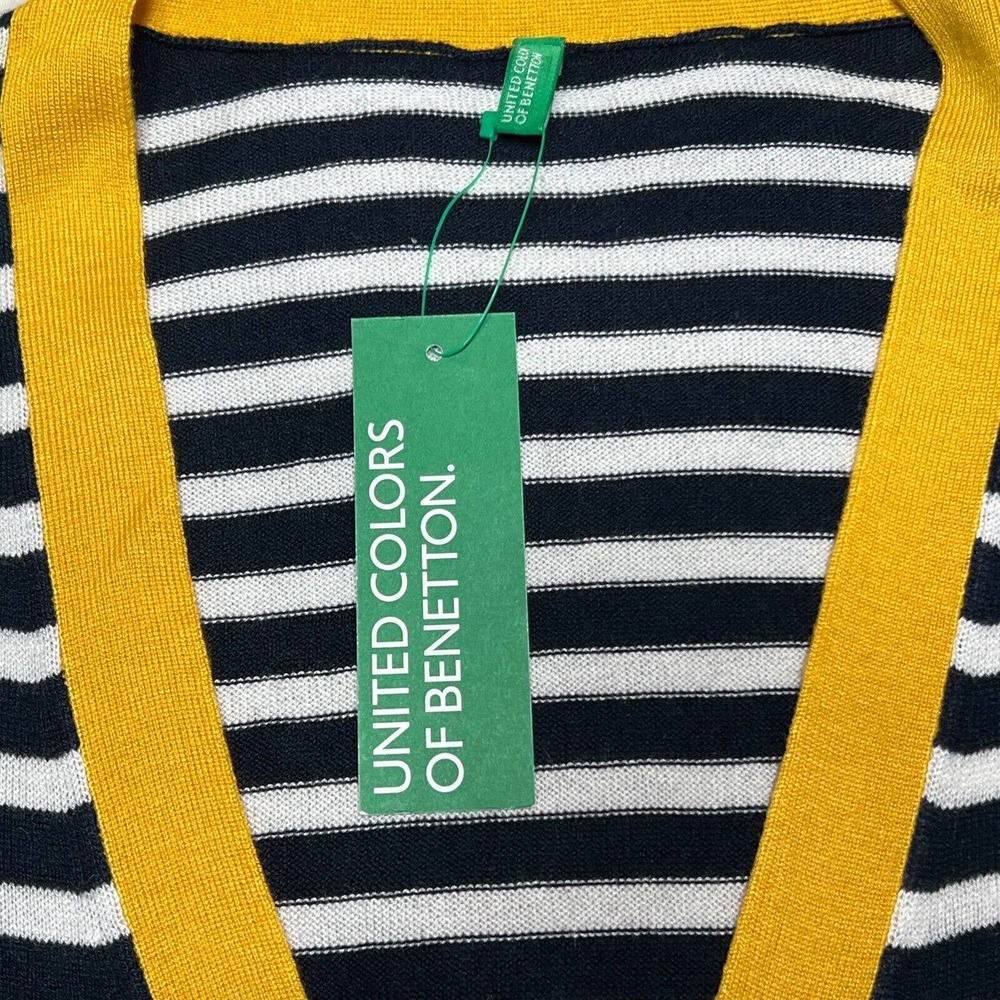 United Colors of Benetton Yellow & White Striped Cardigan Sweater Womens - Picture 3 of 5